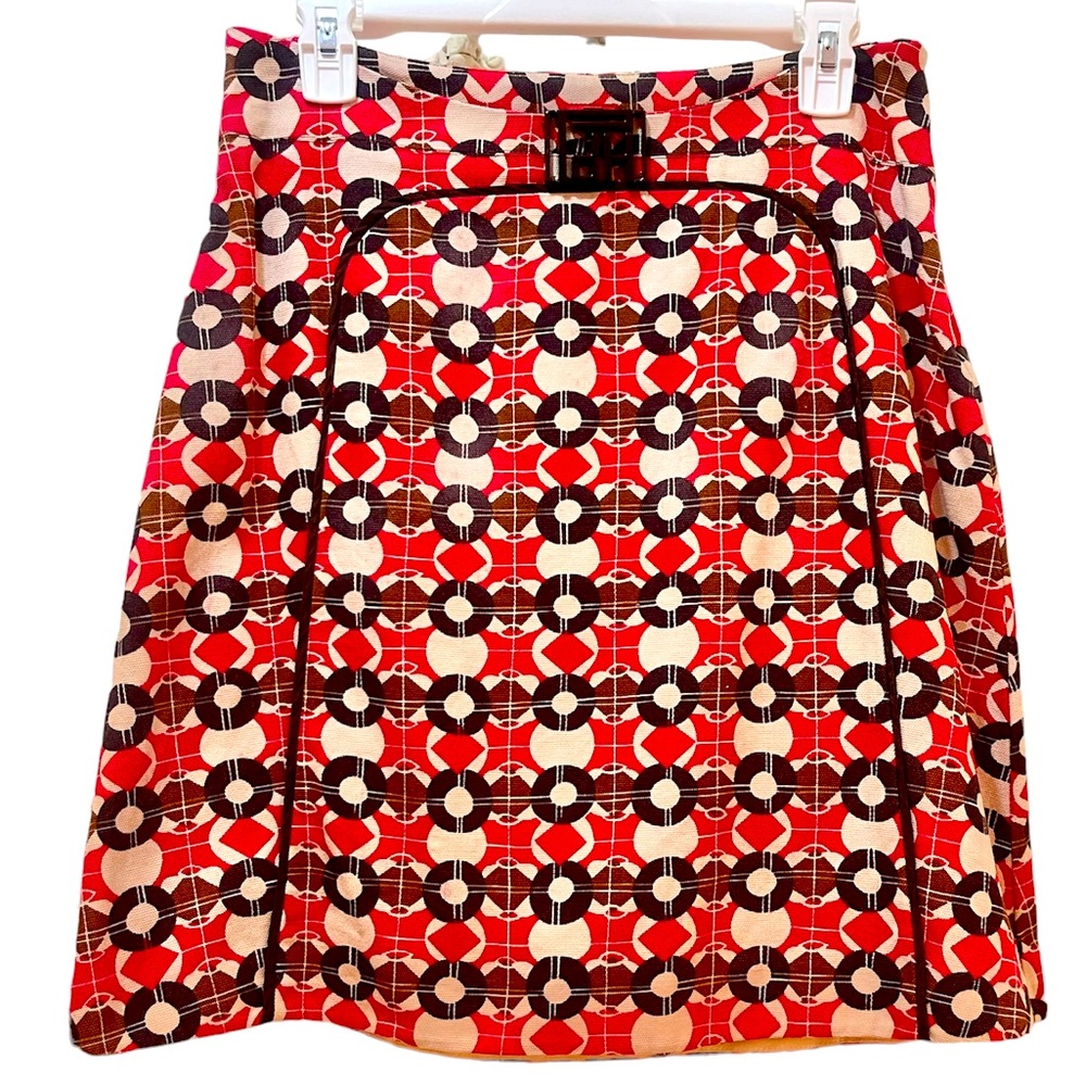 Pedro Del Hierro Red, Black and White Graphic A-Line Skirt, Euro Size 42